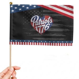 Patriots 1776 Red and Blue Heart Patriotic Handheld Flag Classic Patriotic Sports Fan Style TS02 Distressed 8.2" × 5.5" Black Blue Print Your Wear