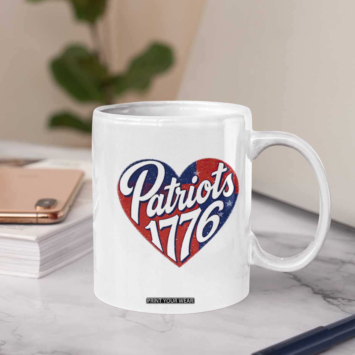 Patriots 1776 Red and Blue Heart Coffee Mug Classic Patriotic Sports Fan Style TS02 Print Your Wear