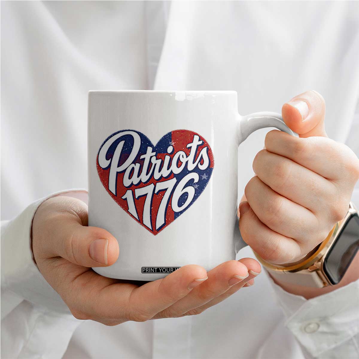 Patriots 1776 Red and Blue Heart Coffee Mug Classic Patriotic Sports Fan Style TS02 Print Your Wear