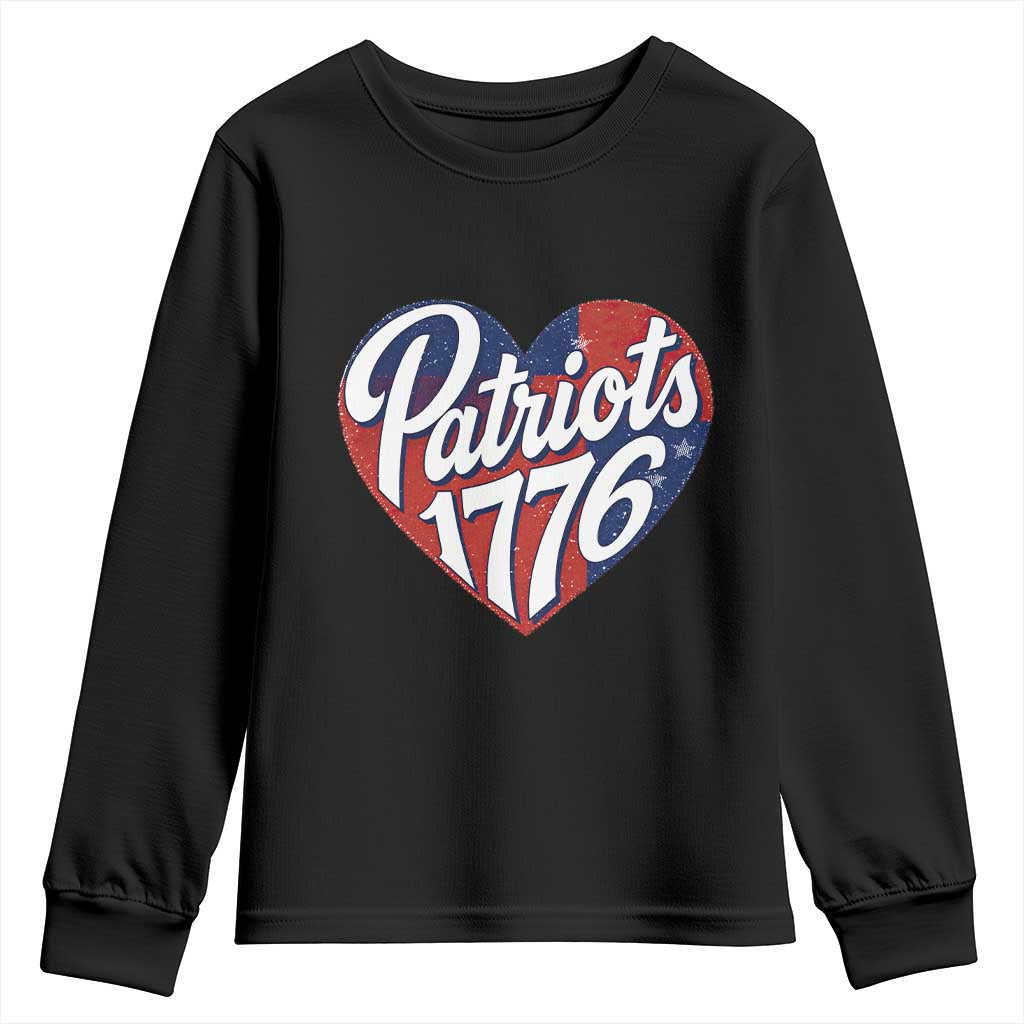Patriots 1776 Red and Blue Heart Youth Sweatshirt Classic Patriotic Sports Fan Style TS02 Black Print Your Wear