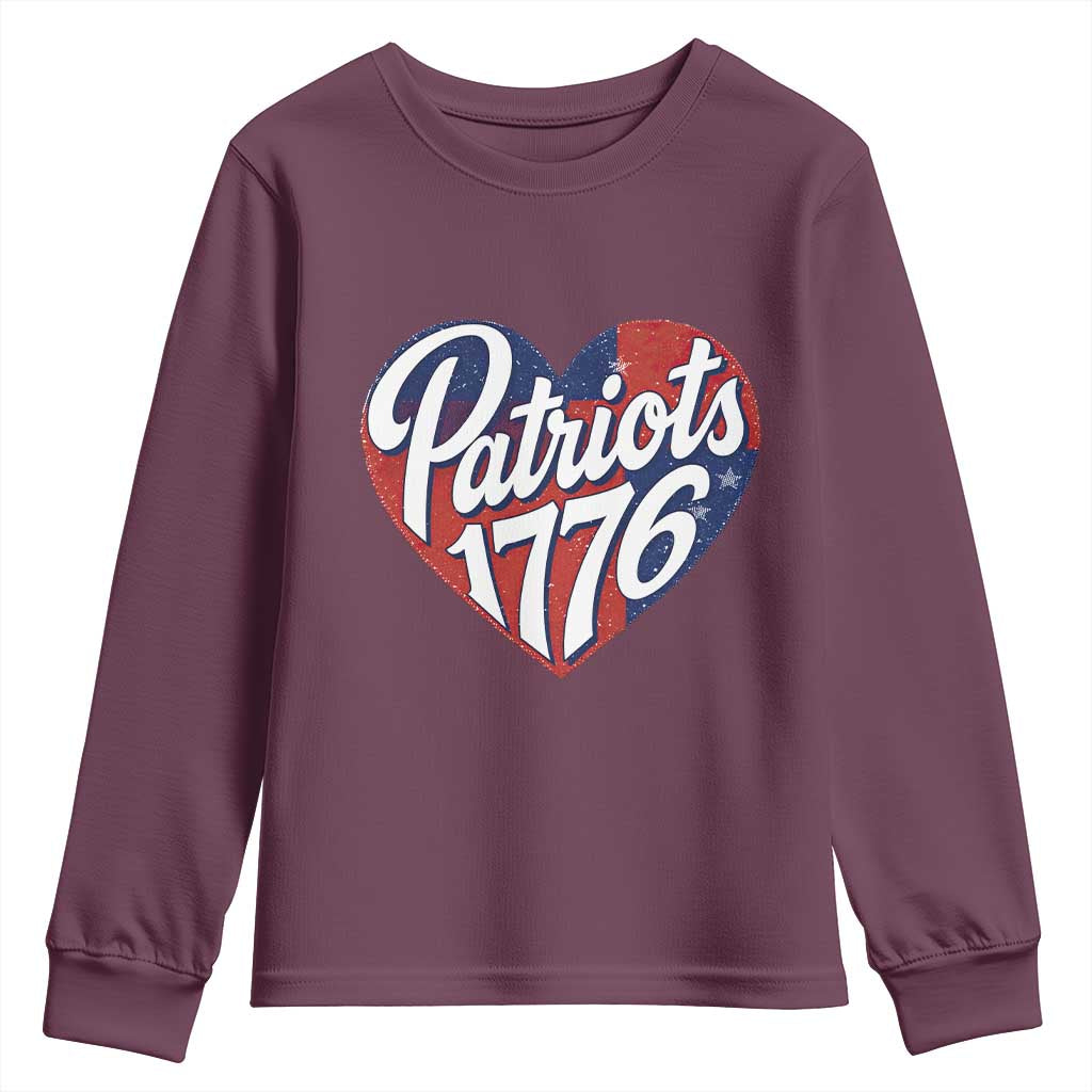 Patriots 1776 Red and Blue Heart Youth Sweatshirt Classic Patriotic Sports Fan Style TS02 Maroon Print Your Wear