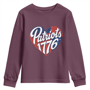 Patriots 1776 Red and Blue Heart Youth Sweatshirt Classic Patriotic Sports Fan Style TS02 Maroon Print Your Wear