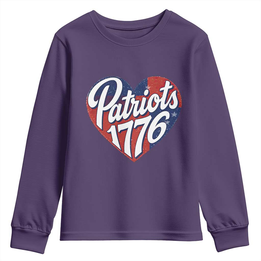 Patriots 1776 Red and Blue Heart Youth Sweatshirt Classic Patriotic Sports Fan Style TS02 Purple Print Your Wear