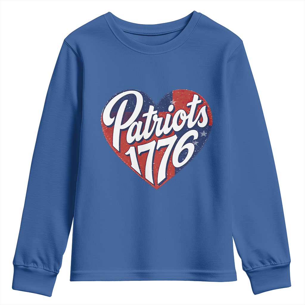 Patriots 1776 Red and Blue Heart Youth Sweatshirt Classic Patriotic Sports Fan Style TS02 Royal Blue Print Your Wear