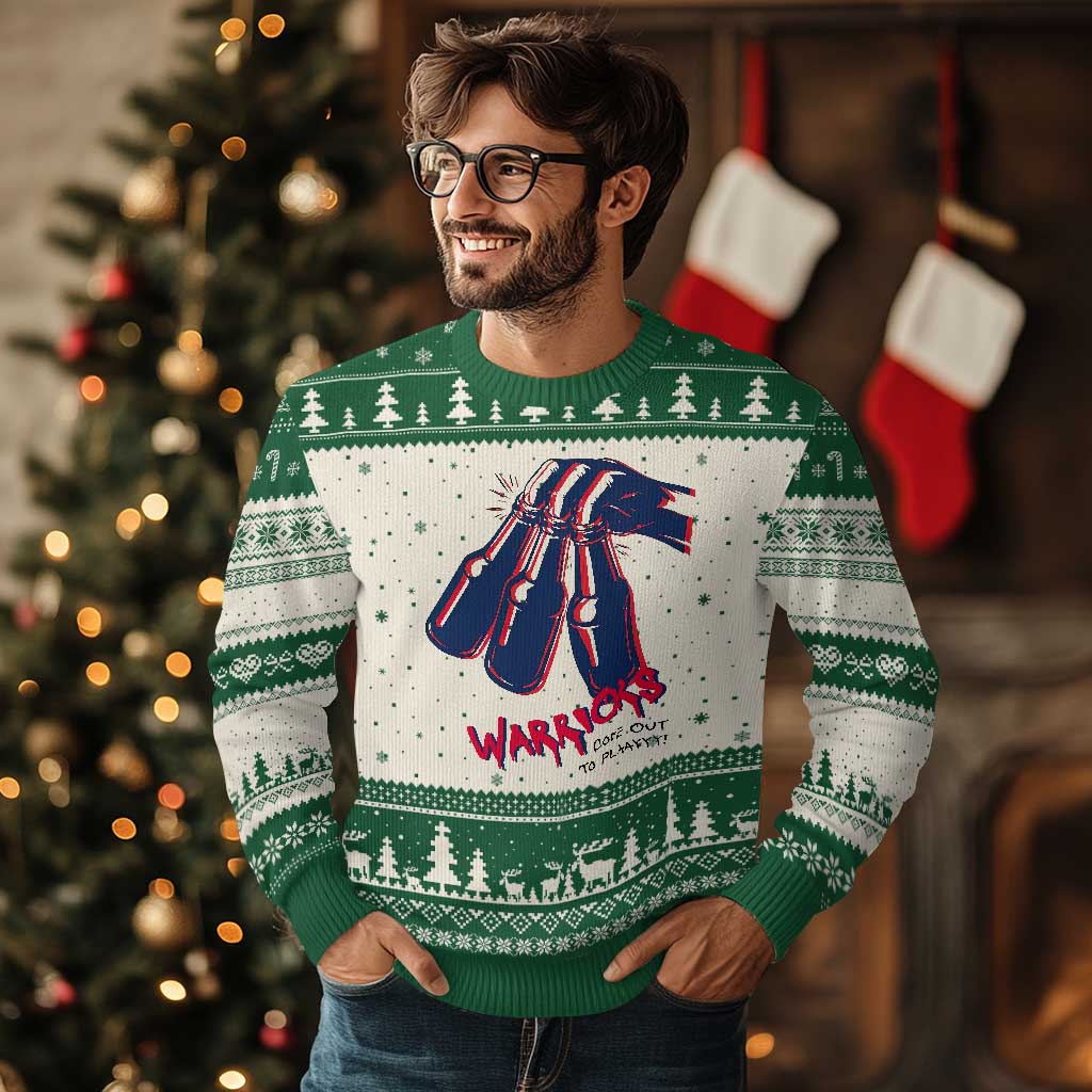 Warriors Come Out to Play Ugly Christmas Sweater Energetic Game Day Patriot Motivation TS02 Beige Green Print Your Wear