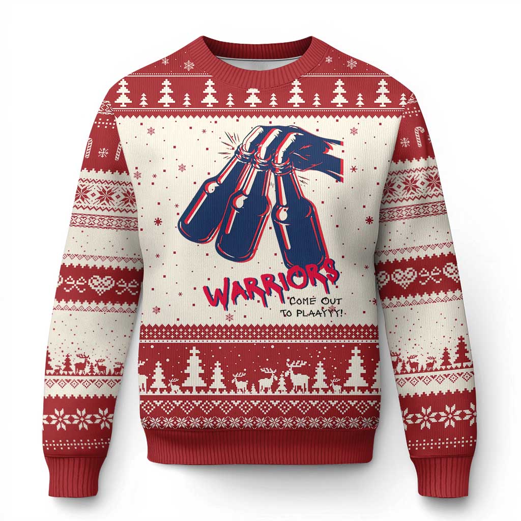 Warriors Come Out to Play Ugly Christmas Sweater Energetic Game Day Patriot Motivation TS02 Beige Red Print Your Wear