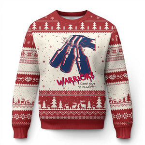 Warriors Come Out to Play Ugly Christmas Sweater Energetic Game Day Patriot Motivation TS02 Beige Red Print Your Wear