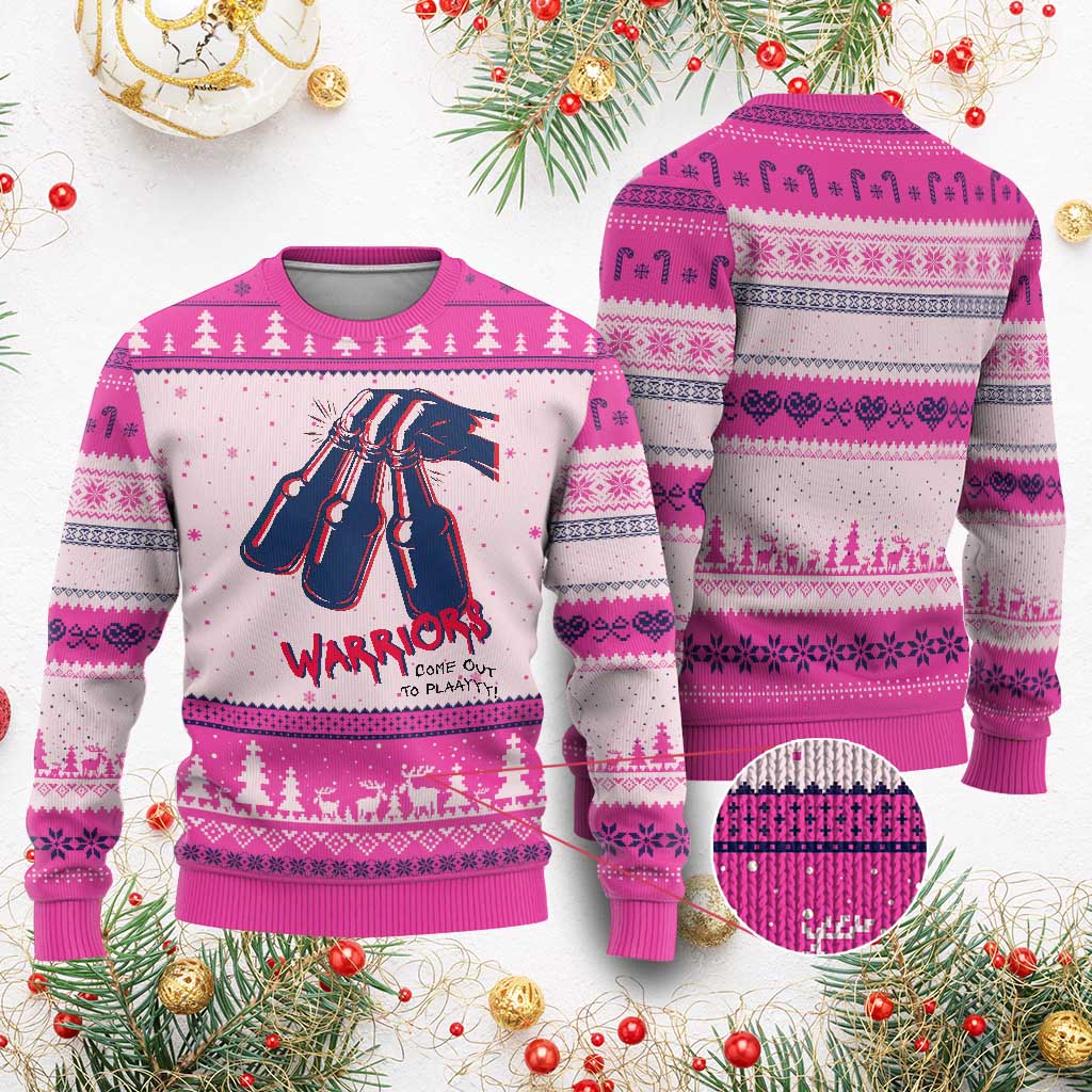 Warriors Come Out to Play Ugly Christmas Sweater Energetic Game Day Patriot Motivation TS02 Hot Pink Print Your Wear