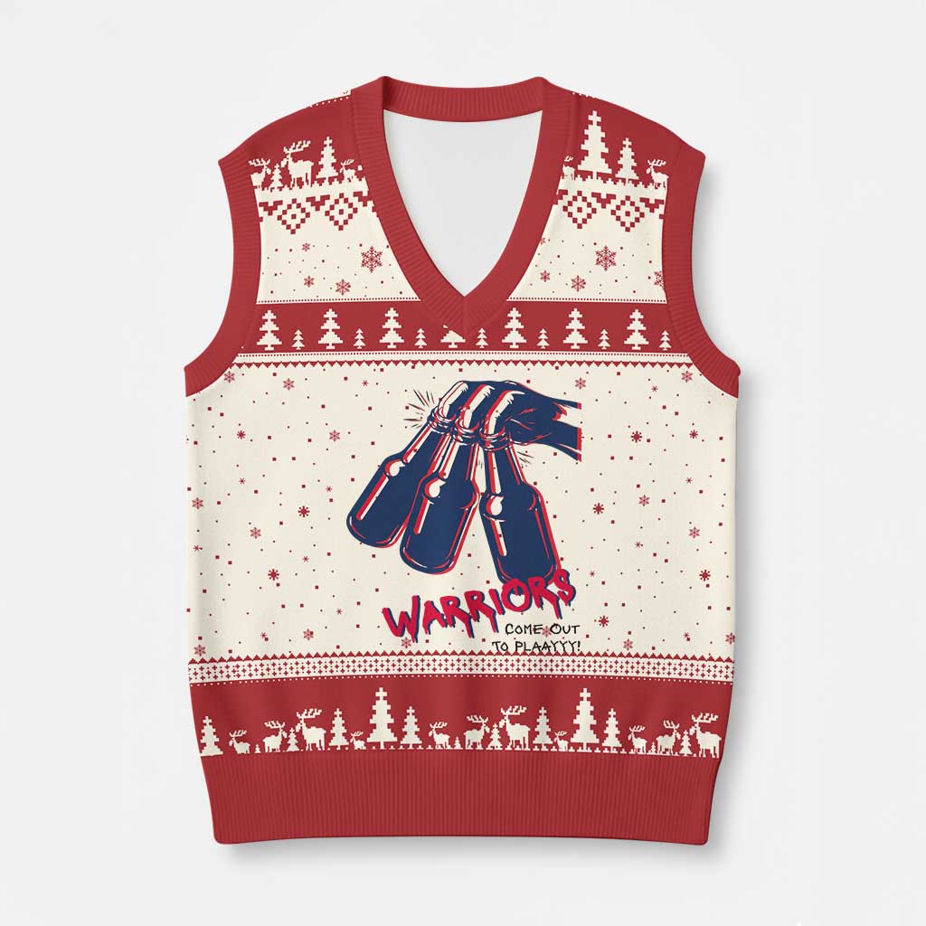 Warriors Come Out to Play V-Neck Knit Sweater Vest Energetic Game Day Patriot Motivation TS02 Beige Red Print Your Wear