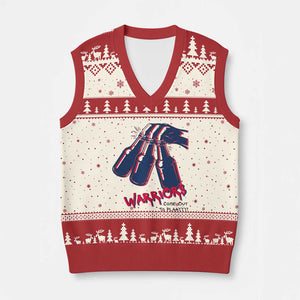 Warriors Come Out to Play V-Neck Knit Sweater Vest Energetic Game Day Patriot Motivation TS02 Beige Red Print Your Wear