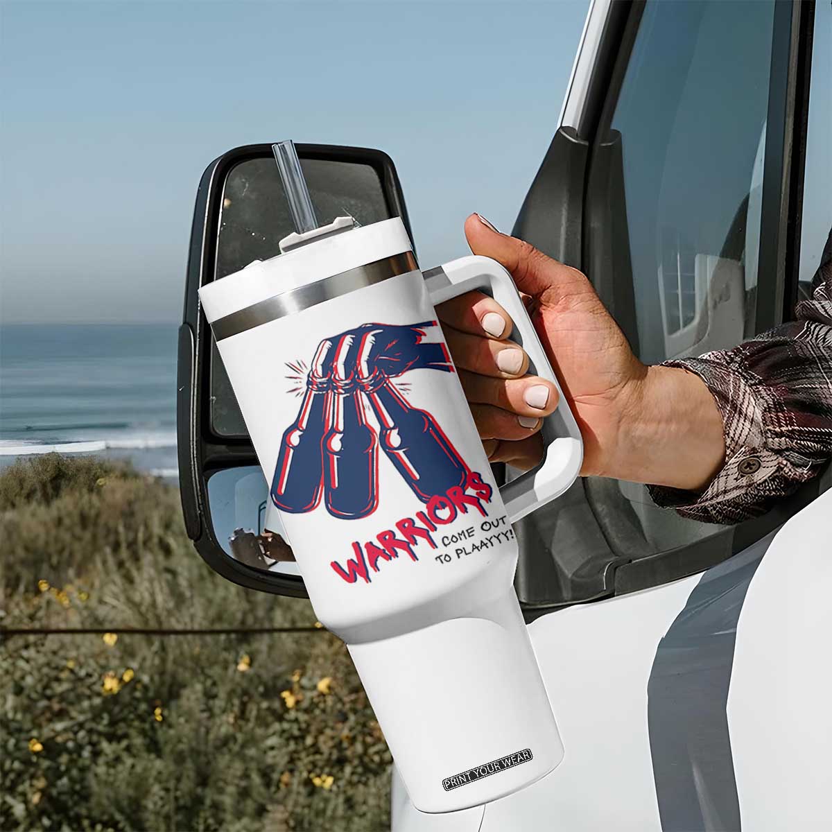 Warriors Come Out to Play Tumbler With Handle Energetic Game Day Patriot Motivation TS02 Print Your Wear
