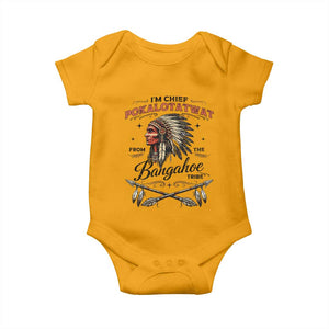 Funny I'm Chief Pokalotatwat from The Tribe Baby Onesie Indigenous Native American Vintage Headdress TS02 Gold Print Your Wear