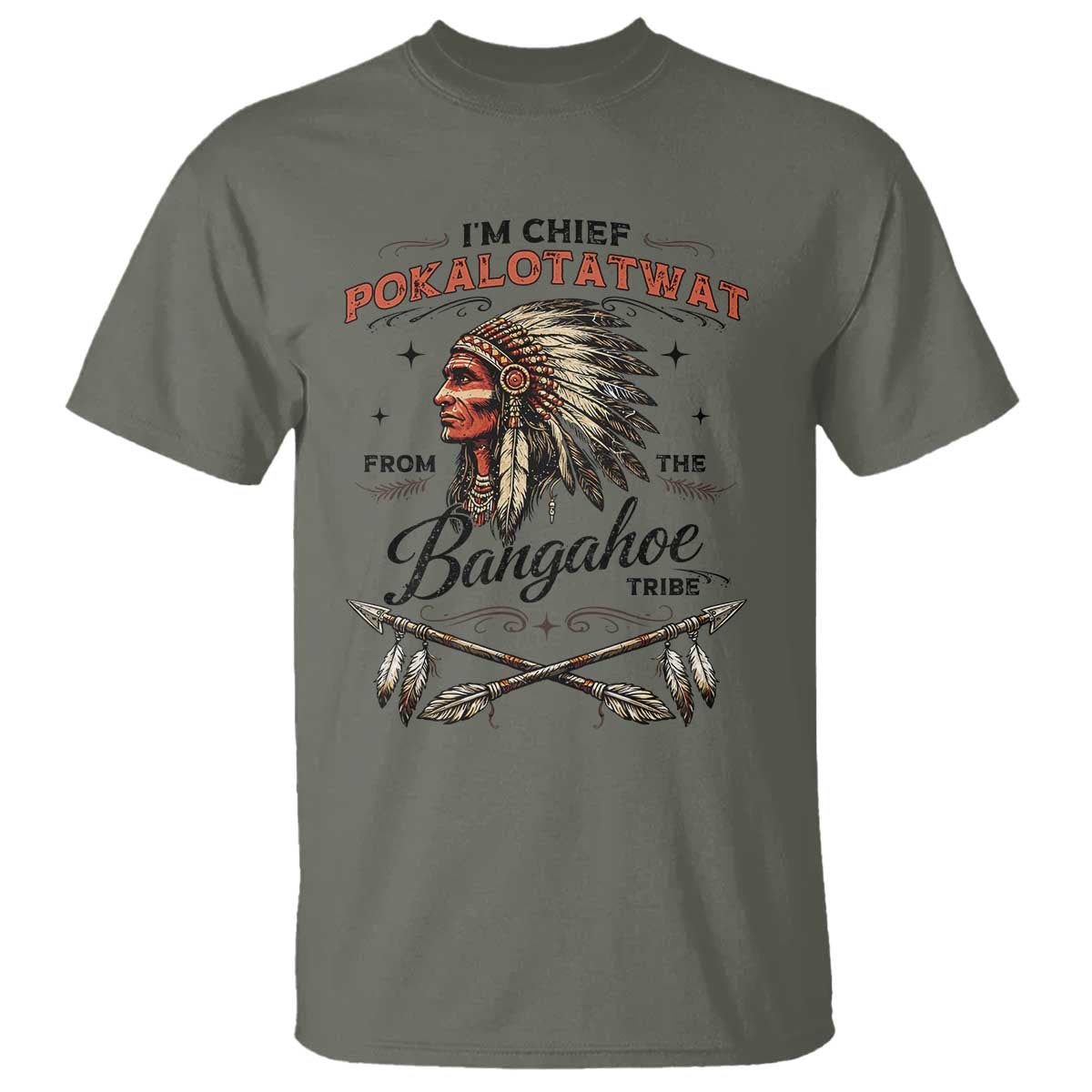Funny I'm Chief Pokalotatwat from The Tribe T Shirt Indigenous Native American Vintage Headdress TS02 Military Green Print Your Wear