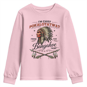 Funny I'm Chief Pokalotatwat from The Tribe Youth Sweatshirt Indigenous Native American Vintage Headdress TS02 Light Pink Print Your Wear