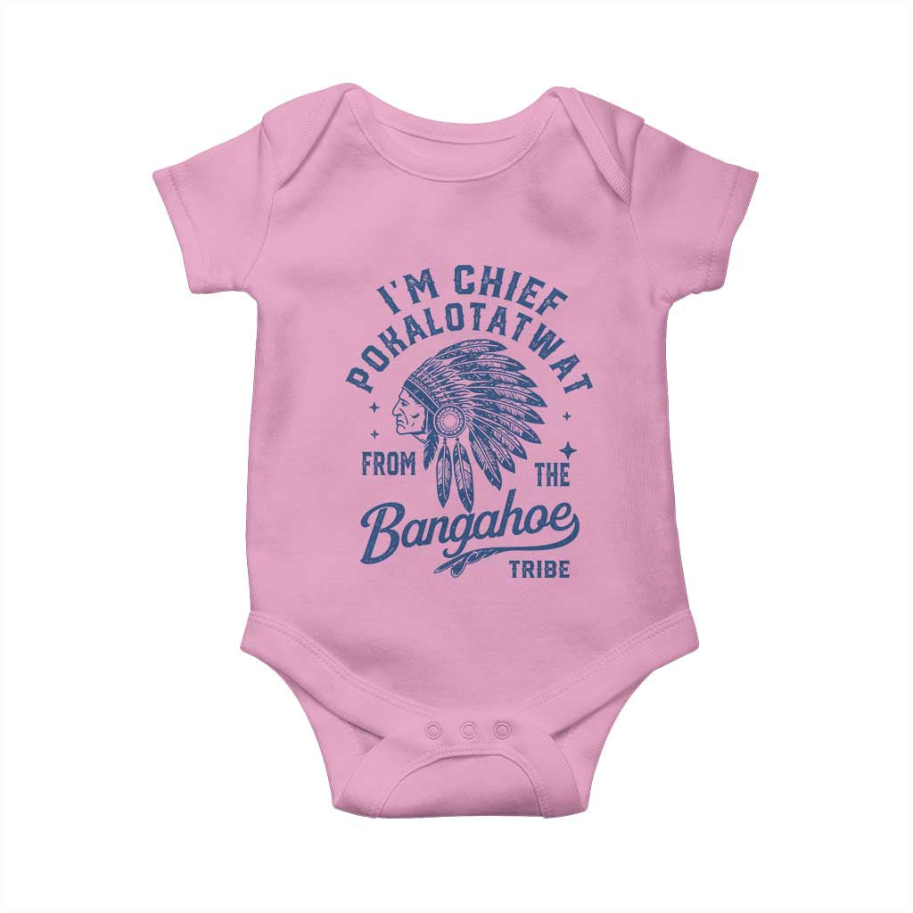 Funny I'm Chief Pokalotatwat from The Tribe Baby Onesie Indigenous Native American Headdress TS02 Light Pink Print Your Wear