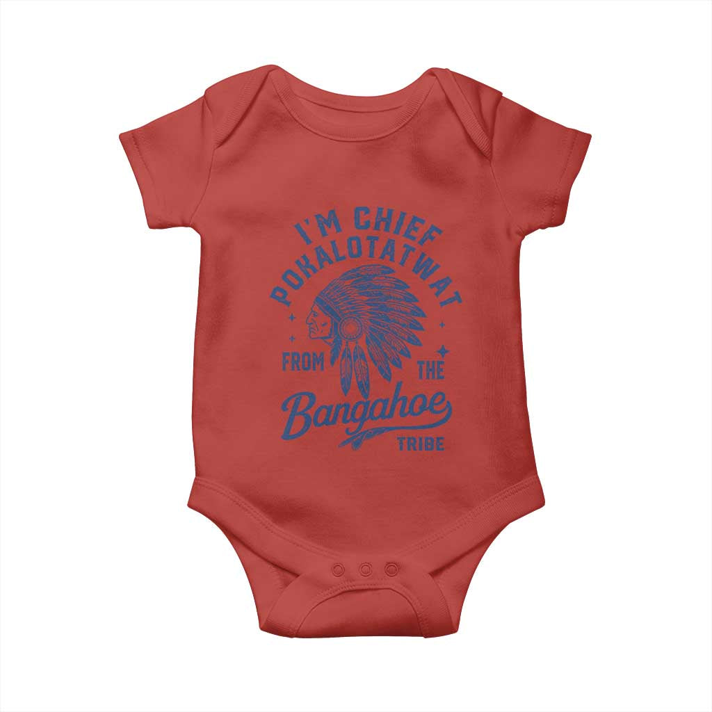 Funny I'm Chief Pokalotatwat from The Tribe Baby Onesie Indigenous Native American Headdress TS02 Red Print Your Wear
