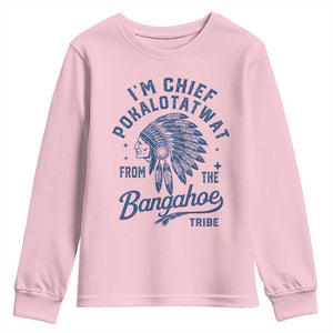 Funny I'm Chief Pokalotatwat from The Tribe Youth Sweatshirt Indigenous Native American Headdress TS02 Light Pink Print Your Wear