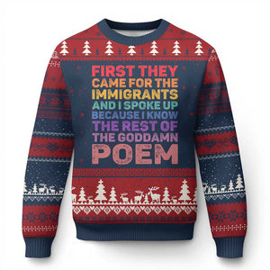 First They Came for The Immigrants Ugly Christmas Sweater TS02 Navy Red Print Your Wear