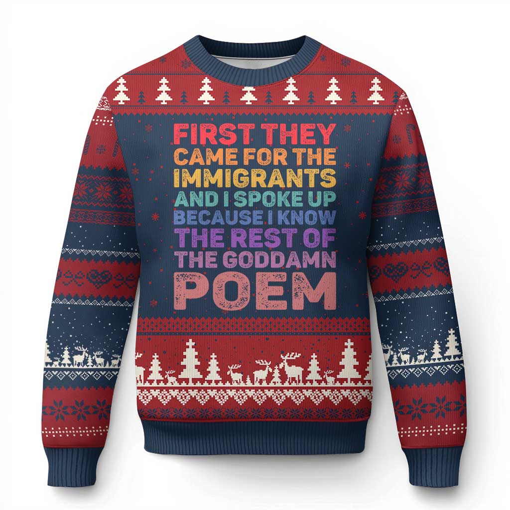 First They Came for The Immigrants Ugly Christmas Sweater TS02 Navy Red Print Your Wear