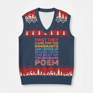 First They Came for The Immigrants V-Neck Knit Sweater Vest TS02 Navy Red Print Your Wear