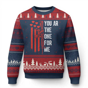 You AR The One for Me Ugly Christmas Sweater Patriotic Valentine Gun Romantic Rifle and Flag TS02 Navy Red Print Your Wear