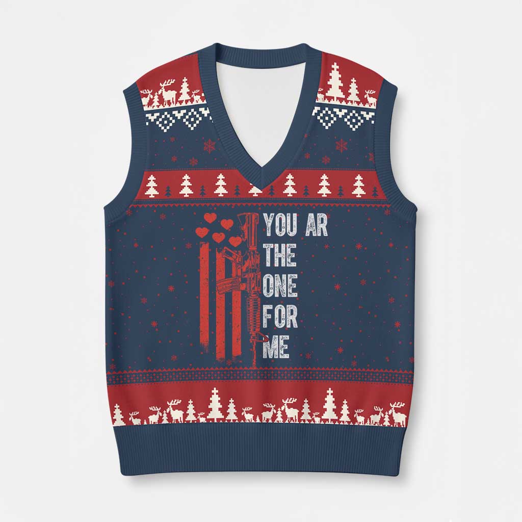 You AR The One for Me V-Neck Knit Sweater Vest Patriotic Valentine Gun Romantic Rifle and Flag TS02 Navy Red Print Your Wear