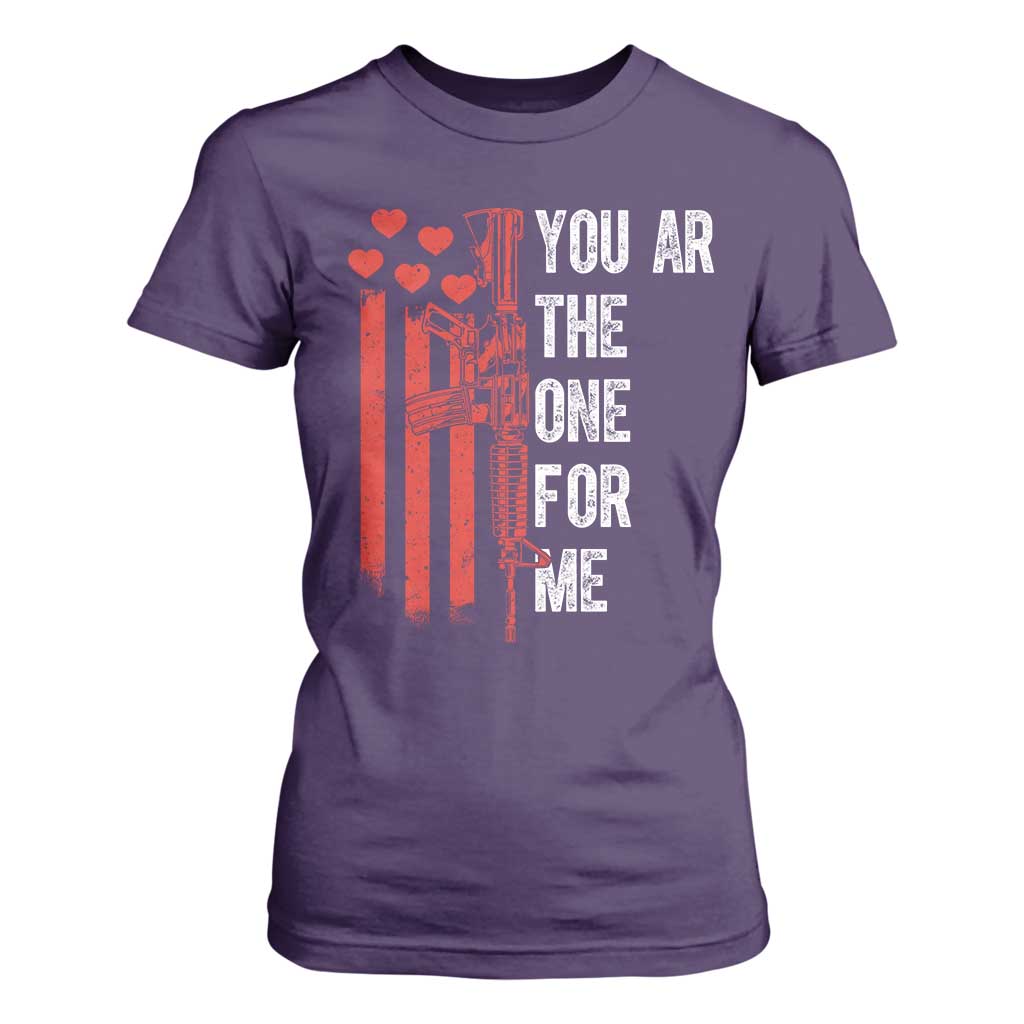 You AR The One for Me T Shirt For Women Patriotic Valentine Gun Romantic Rifle and Flag TS02 Purple Print Your Wear