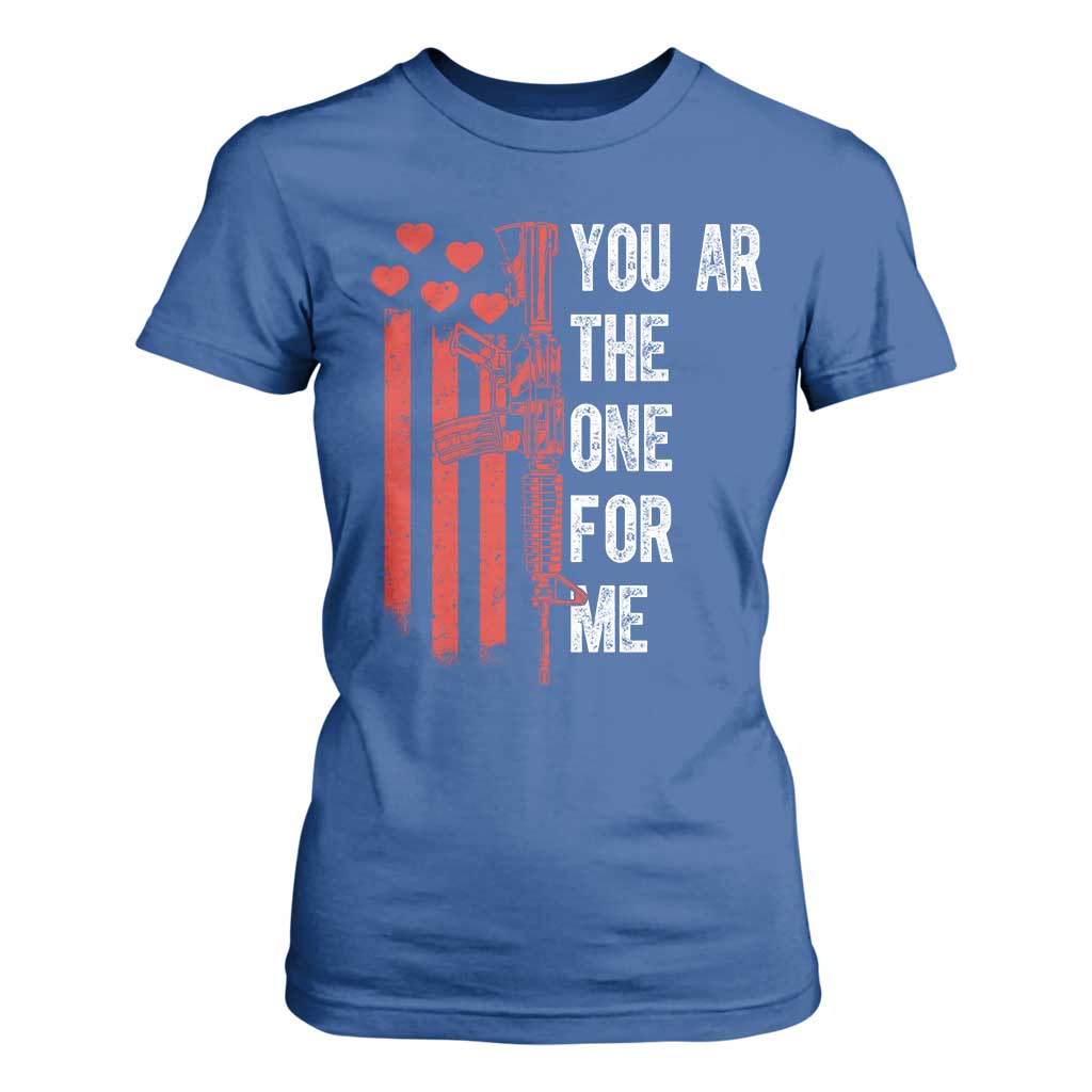You AR The One for Me T Shirt For Women Patriotic Valentine Gun Romantic Rifle and Flag TS02 Royal Blue Print Your Wear