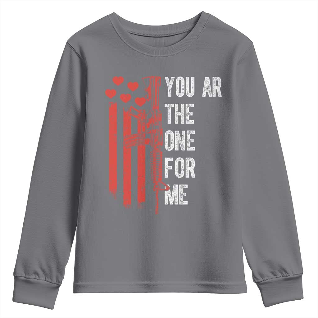 You AR The One for Me Youth Sweatshirt Patriotic Valentine Gun Romantic Rifle and Flag TS02 Charcoal Print Your Wear