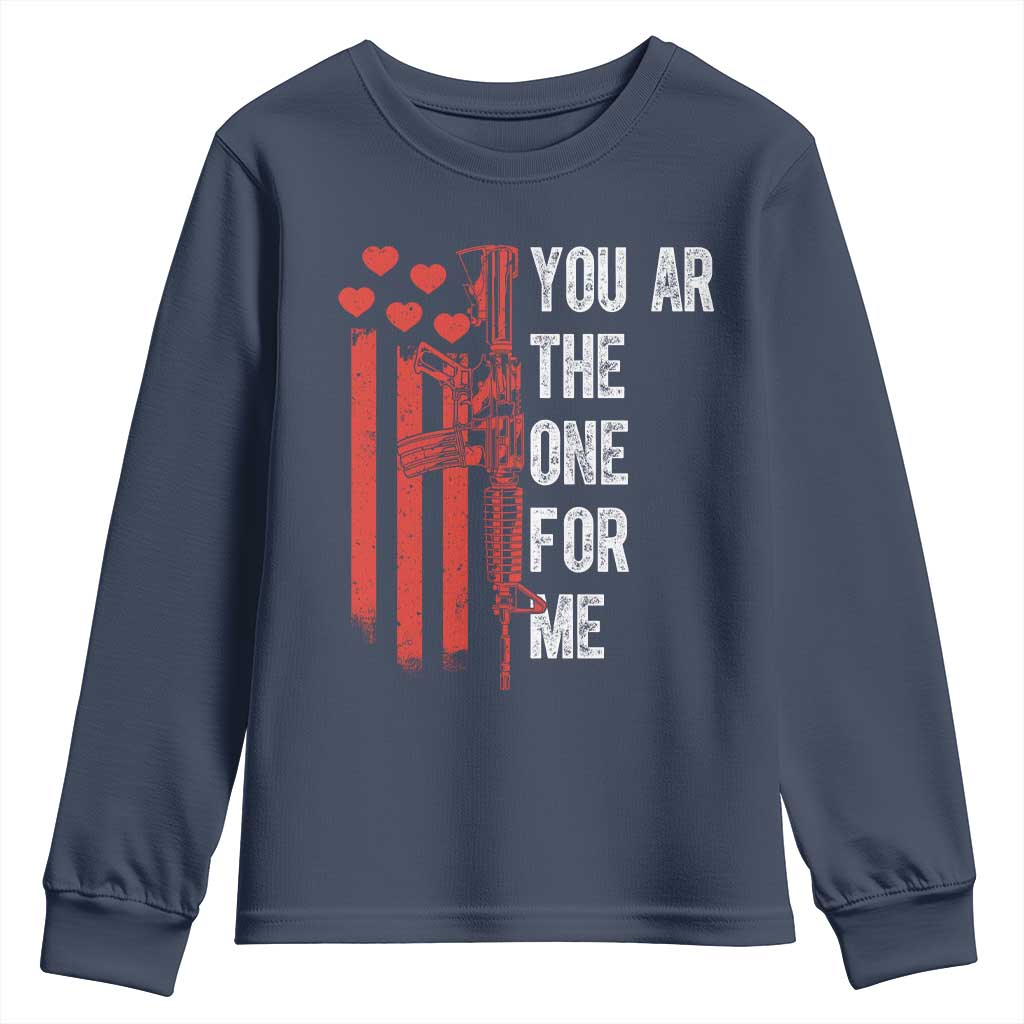 You AR The One for Me Youth Sweatshirt Patriotic Valentine Gun Romantic Rifle and Flag TS02 Navy Print Your Wear