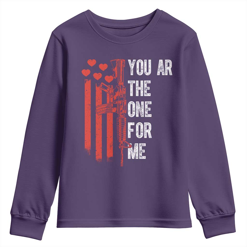 You AR The One for Me Youth Sweatshirt Patriotic Valentine Gun Romantic Rifle and Flag TS02 Purple Print Your Wear