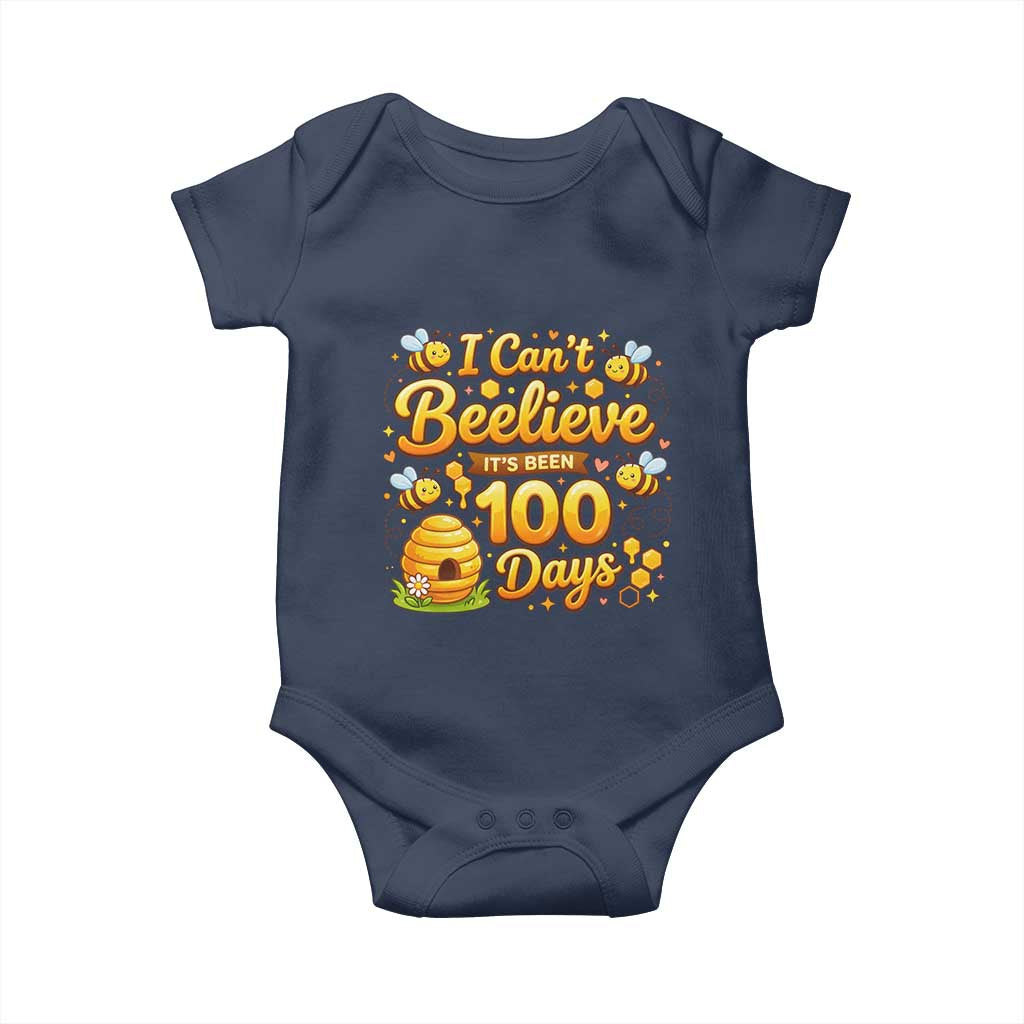 I Can't Believe It's Been 100 Days of School Cute Bee Baby Onesie TS02 Navy Print Your Wear