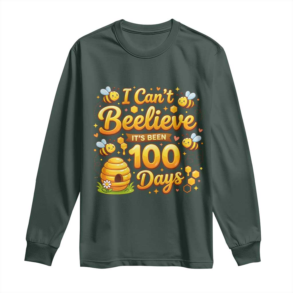 I Can't Believe It's Been 100 Days of School Cute Bee Long Sleeve Shirt TS02 Dark Forest Green Print Your Wear