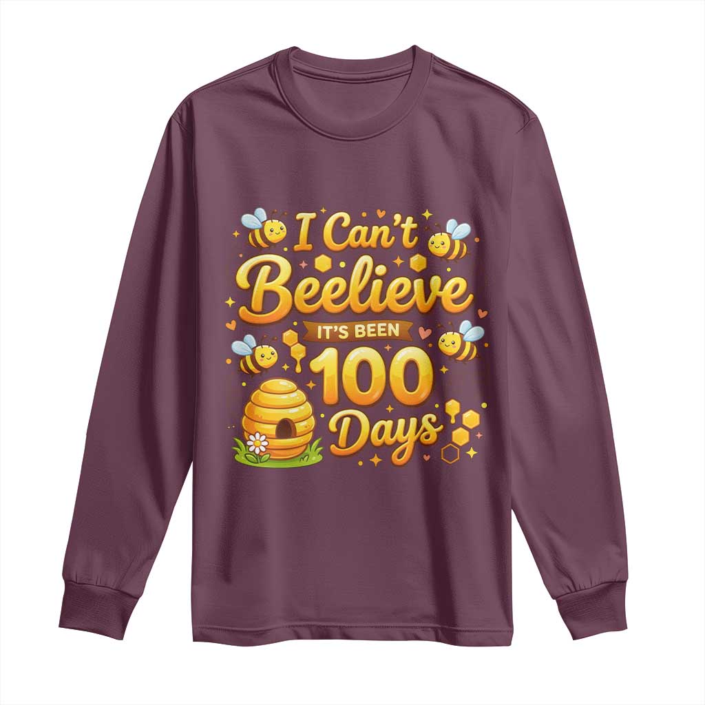 I Can't Believe It's Been 100 Days of School Cute Bee Long Sleeve Shirt TS02 Maroon Print Your Wear