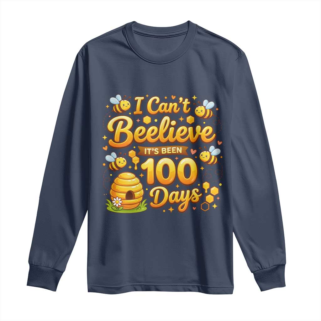 I Can't Believe It's Been 100 Days of School Cute Bee Long Sleeve Shirt TS02 Navy Print Your Wear