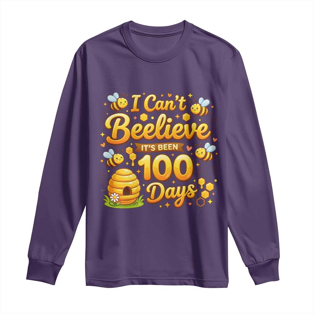 I Can't Believe It's Been 100 Days of School Cute Bee Long Sleeve Shirt TS02 Purple Print Your Wear