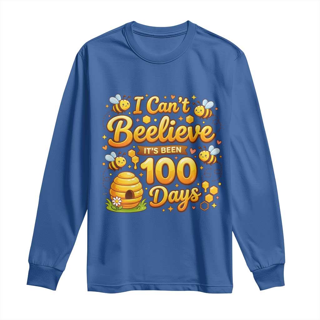 I Can't Believe It's Been 100 Days of School Cute Bee Long Sleeve Shirt TS02 Royal Blue Print Your Wear