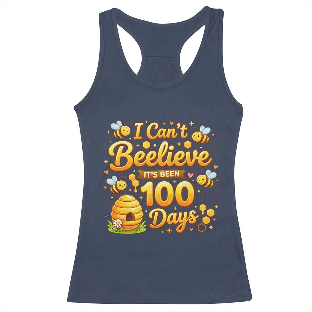 I Can't Believe It's Been 100 Days of School Cute Bee Racerback Tank Top TS02 Navy Print Your Wear