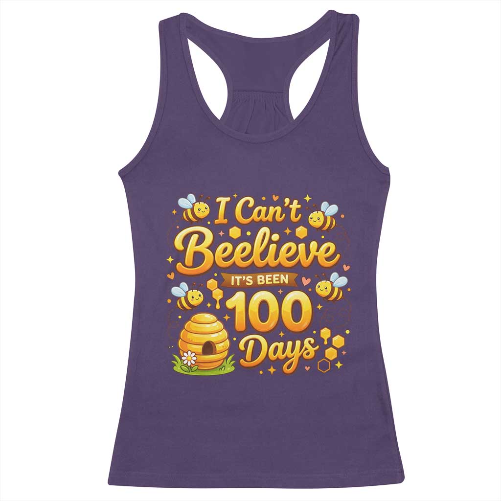 I Can't Believe It's Been 100 Days of School Cute Bee Racerback Tank Top TS02 Purple Print Your Wear