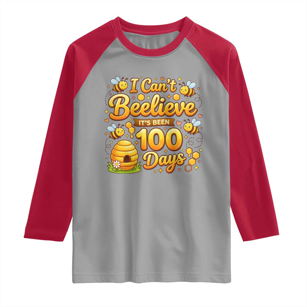 I Can't Believe It's Been 100 Days of School Cute Bee Raglan Shirt TS02 Sport Gray Red Print Your Wear