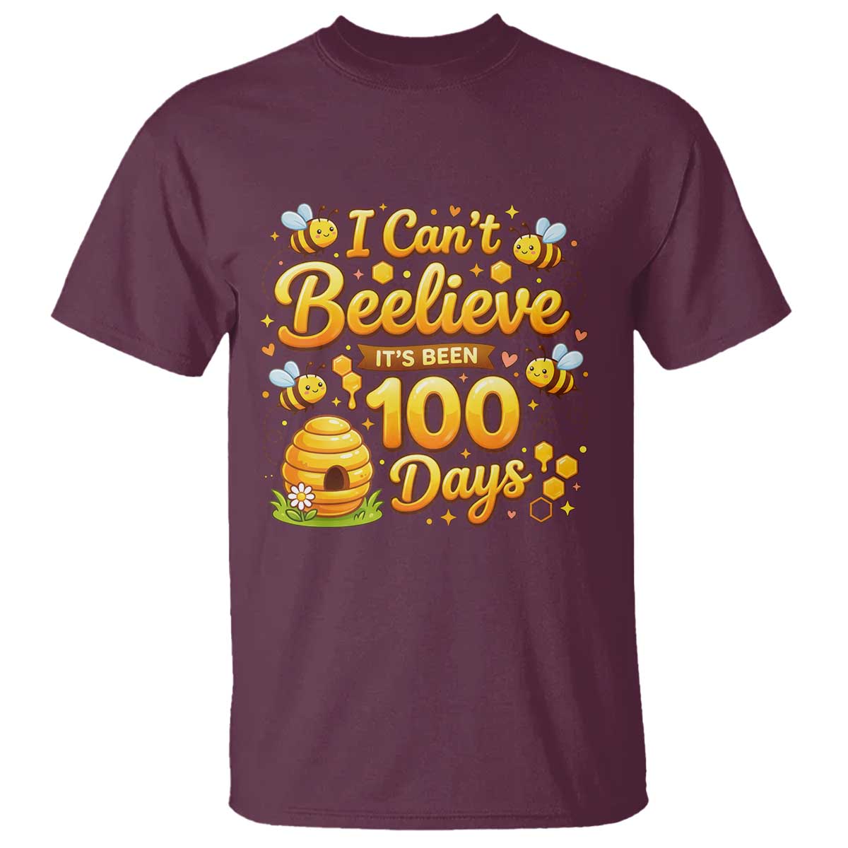 I Can't Believe It's Been 100 Days of School Cute Bee T Shirt TS02 Maroon Print Your Wear