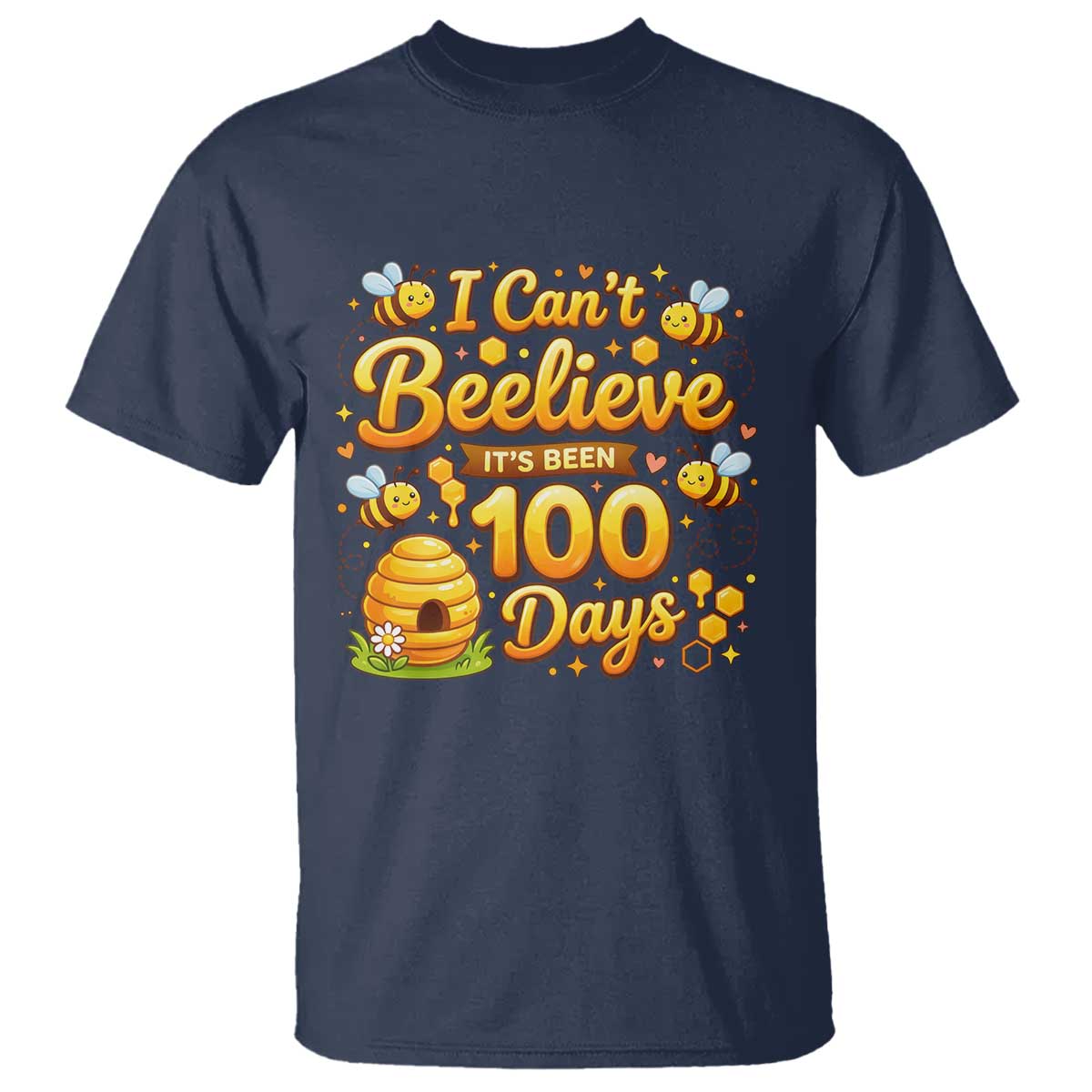 I Can't Believe It's Been 100 Days of School Cute Bee T Shirt TS02 Navy Print Your Wear