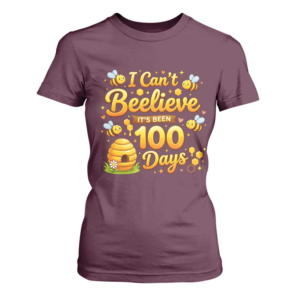I Can't Believe It's Been 100 Days of School Cute Bee T Shirt For Women TS02 Maroon Print Your Wear