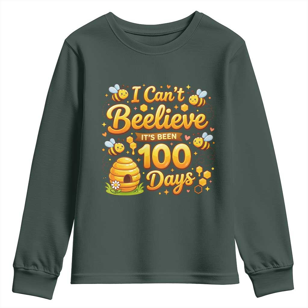 I Can't Believe It's Been 100 Days of School Cute Bee Youth Sweatshirt TS02 Dark Forest Green Print Your Wear