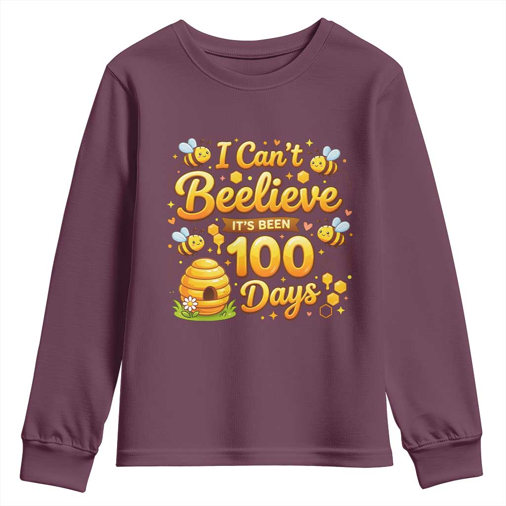I Can't Believe It's Been 100 Days of School Cute Bee Youth Sweatshirt TS02 Maroon Print Your Wear