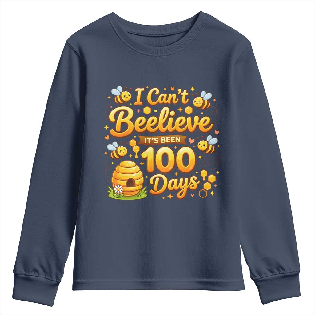 I Can't Believe It's Been 100 Days of School Cute Bee Youth Sweatshirt TS02 Navy Print Your Wear