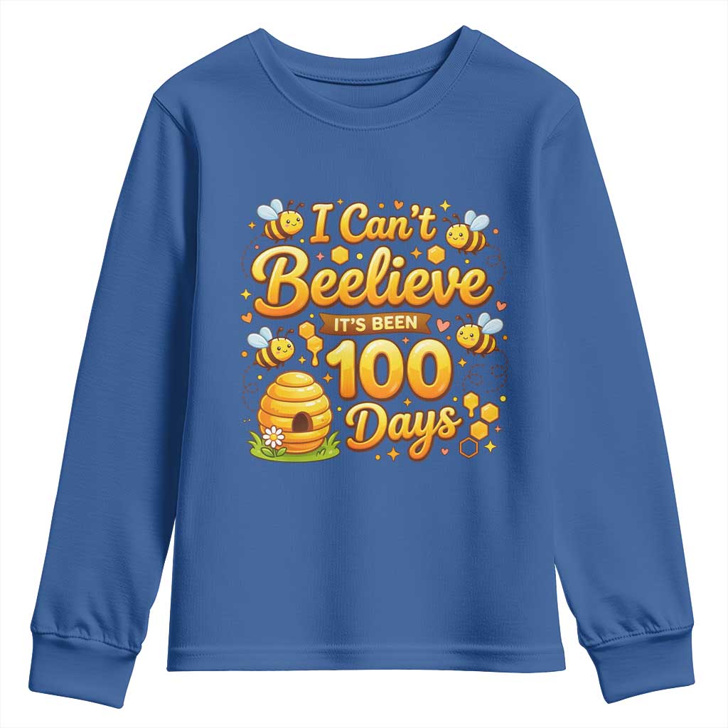 I Can't Believe It's Been 100 Days of School Cute Bee Youth Sweatshirt TS02 Royal Blue Print Your Wear