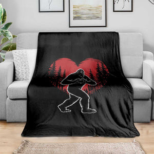 Funny Valentine Bigfoot in Love Heart Hand Sign Throw Blanket Romantic Sasquatch in Forest Valentines Day TS02 Print Your Wear