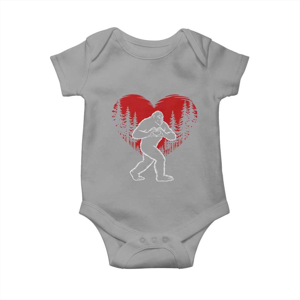 Funny Valentine Bigfoot in Love Heart Hand Sign Baby Onesie Romantic Sasquatch in Forest Valentines Day TS02 Sport Gray Print Your Wear