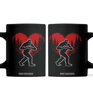 Funny Valentine Bigfoot in Love Heart Hand Sign Coffee Mug Romantic Sasquatch in Forest Valentines Day TS02 Black Print Your Wear